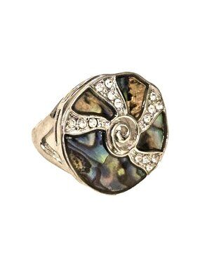 Abalone Shell Silver Tone Reiki Energy Symbol Cocktail Ring Size 8